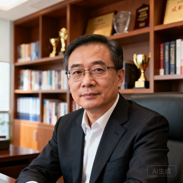熊猫体育创始人兼CEO李明辉肖像照，中年男性戴眼镜，背景为成都办公室书架